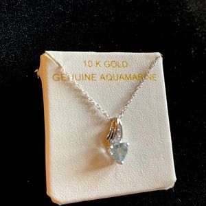Aquamarine White Gold Heart Pendant w/ Cubic Zirconia